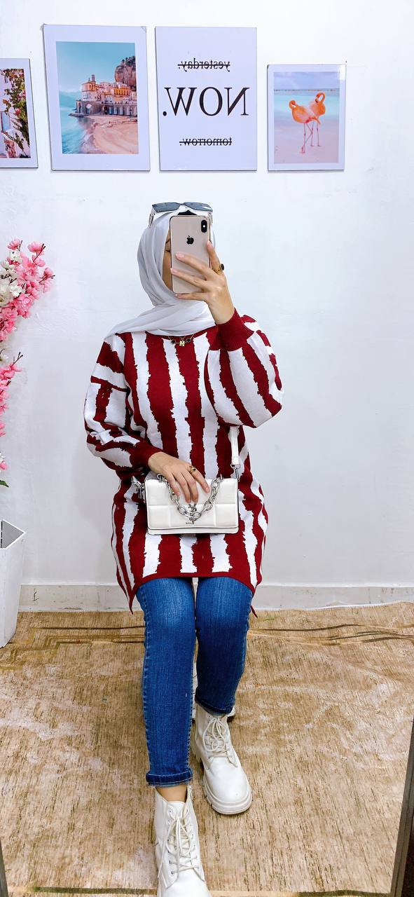 مصغّر المنتج 18: بنشو/تونك طويل شرايح أبيض