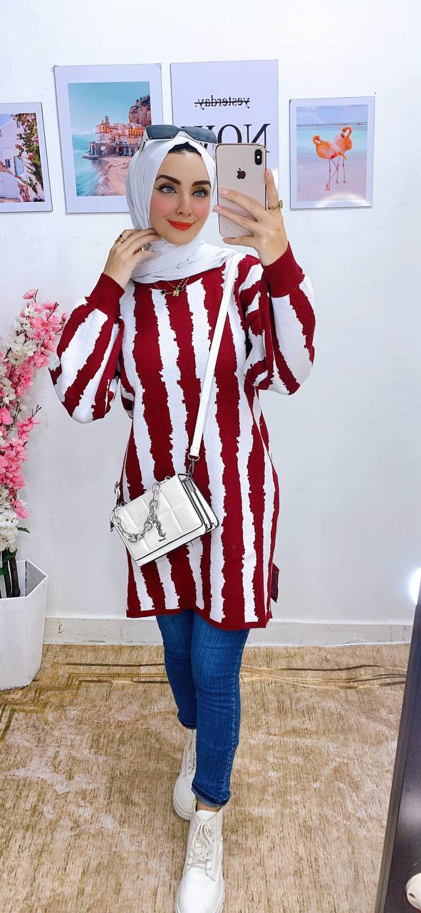 مصغّر المنتج 19: بنشو/تونك طويل شرايح أبيض