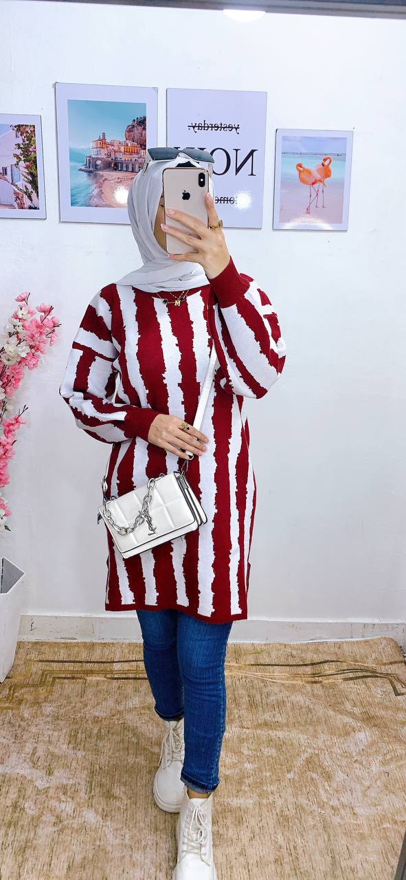 مصغّر المنتج 20: بنشو/تونك طويل شرايح أبيض