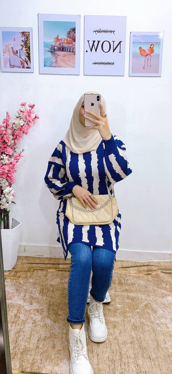 مصغّر المنتج 9: بنشو/تونك طويل شرايح أبيض