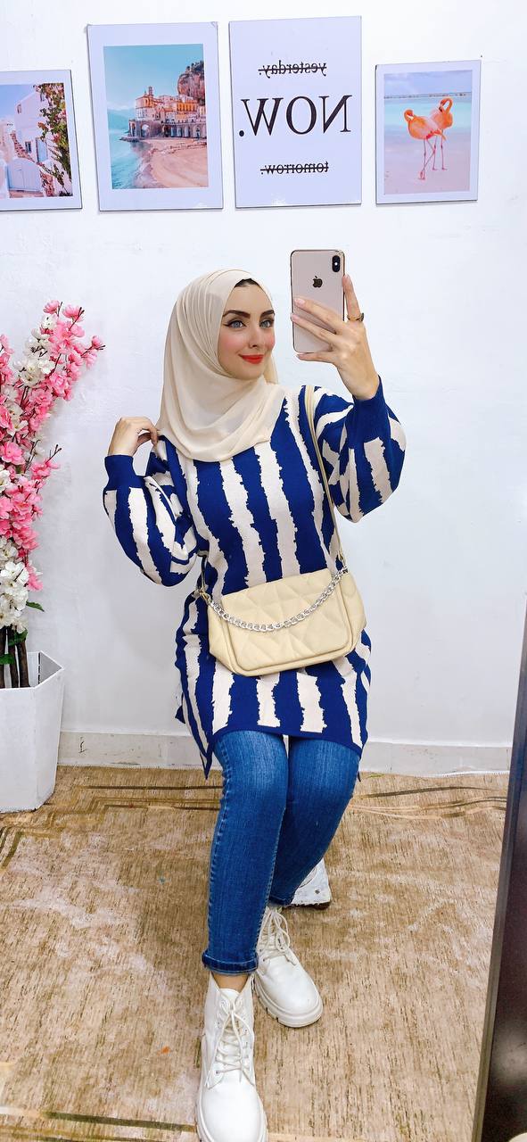 مصغّر المنتج 10: بنشو/تونك طويل شرايح أبيض