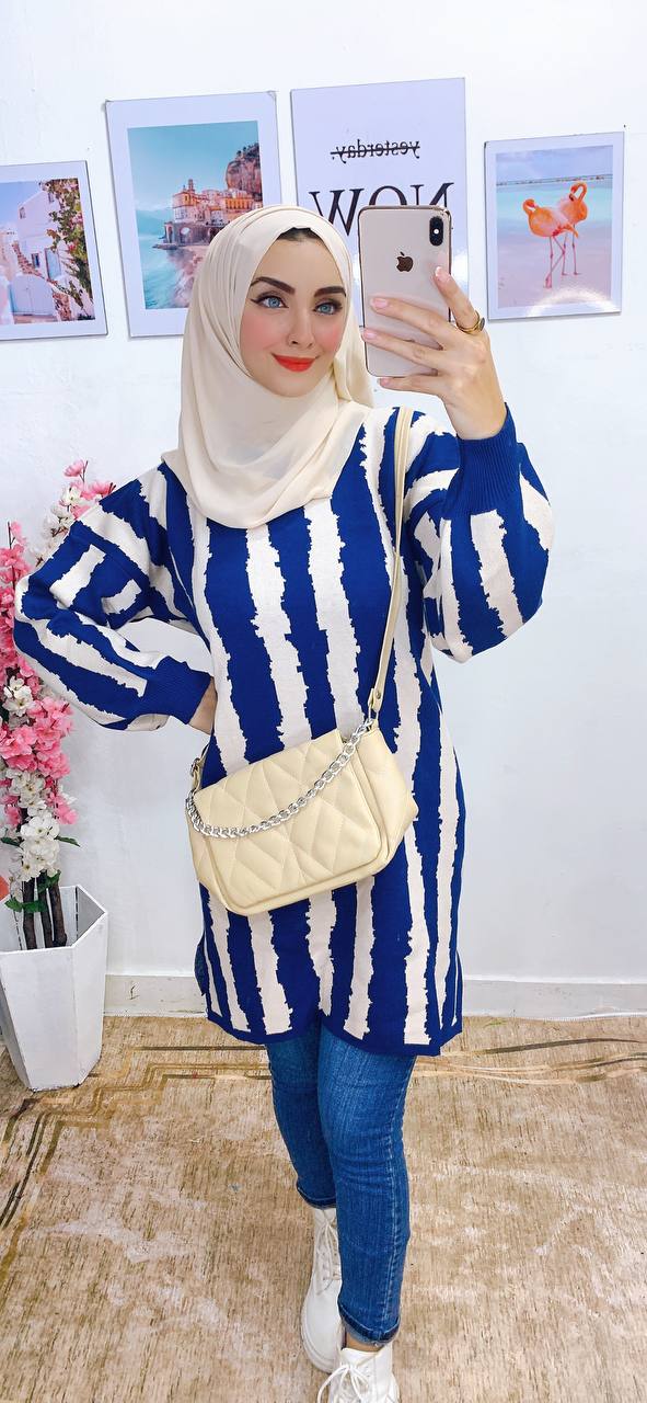 مصغّر المنتج 11: بنشو/تونك طويل شرايح أبيض