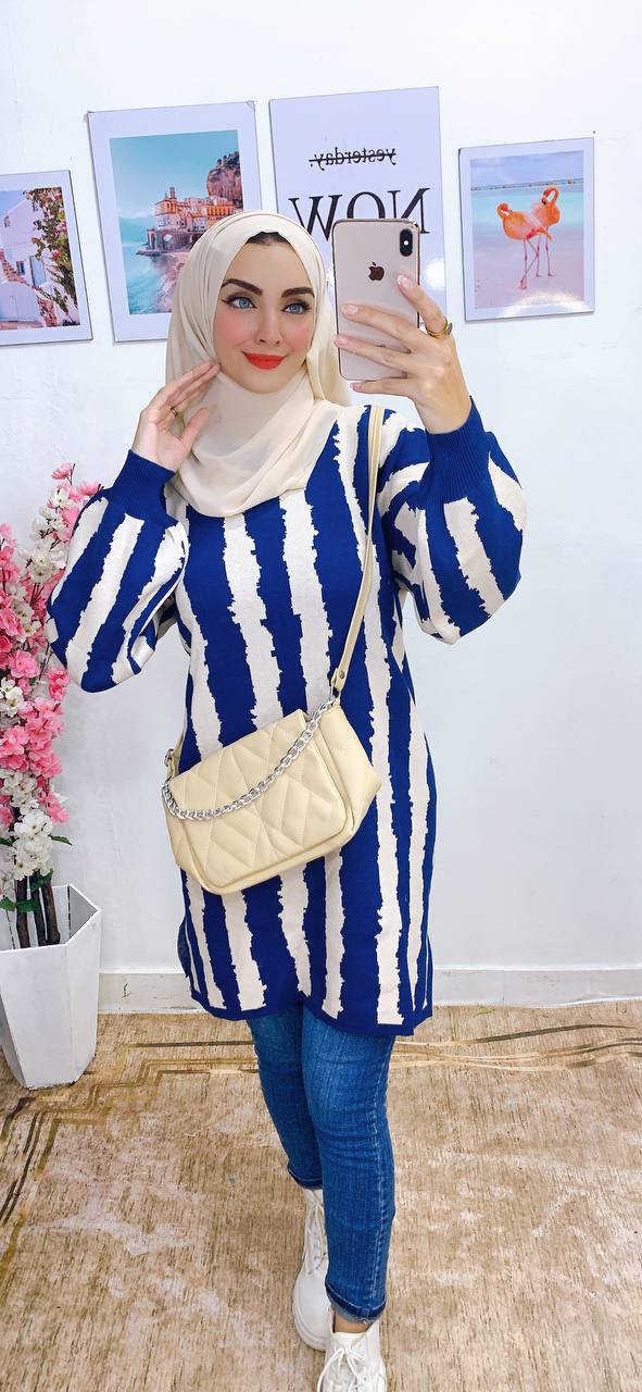 مصغّر المنتج 12: بنشو/تونك طويل شرايح أبيض