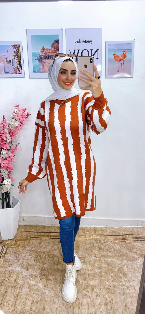 مصغّر المنتج 1: بنشو/تونك طويل شرايح أبيض