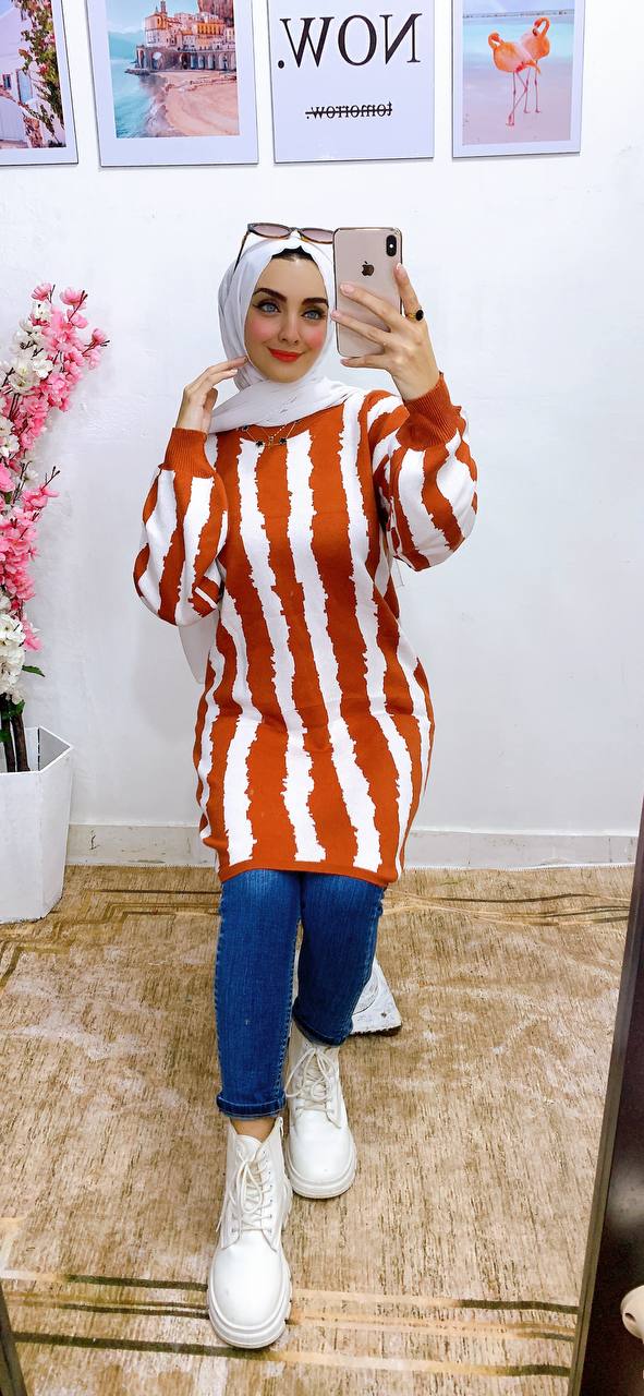 مصغّر المنتج 4: بنشو/تونك طويل شرايح أبيض