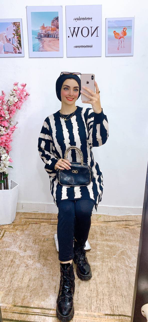 مصغّر المنتج 5: بنشو/تونك طويل شرايح أبيض