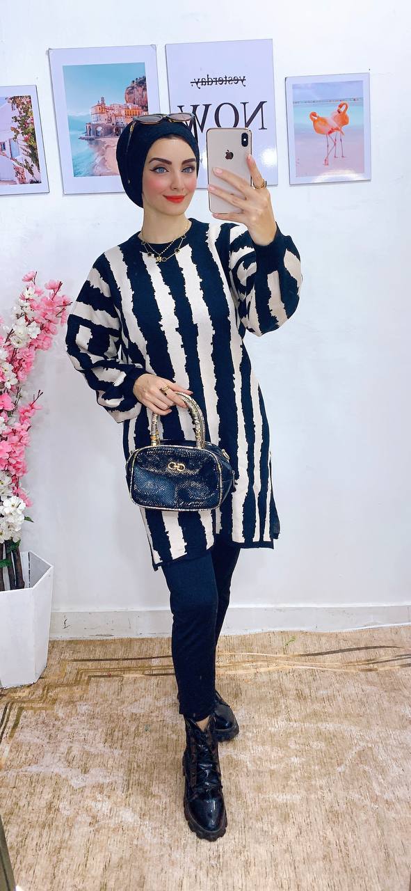 مصغّر المنتج 6: بنشو/تونك طويل شرايح أبيض