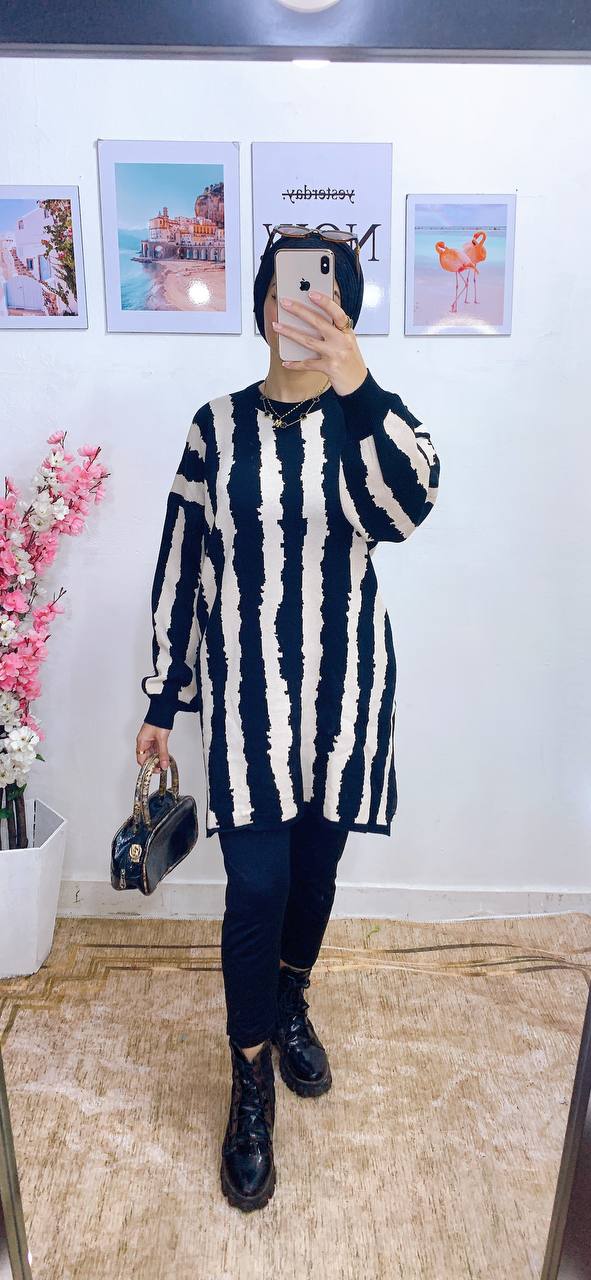 مصغّر المنتج 7: بنشو/تونك طويل شرايح أبيض