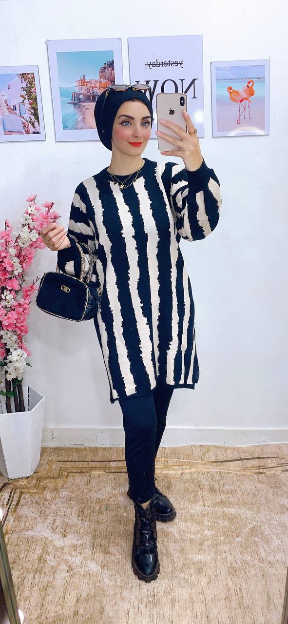 مصغّر المنتج 8: بنشو/تونك طويل شرايح أبيض