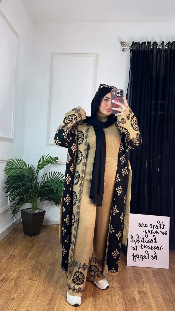 مصغّر المنتج 5: سوت شتوي 3 قطع تريكو صوف مطبوع