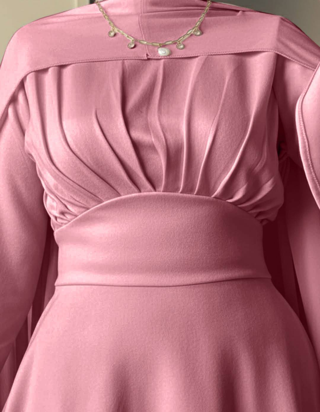 مصغّر المنتج 6: فستان "شمواه سويدي" بشال شيفون وأكمام واسعة.