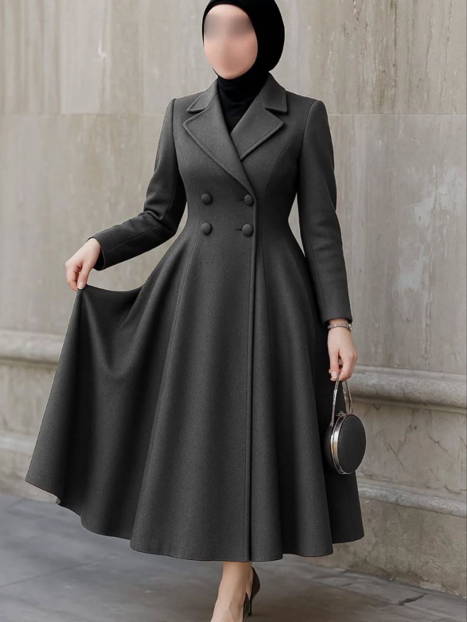 مصغّر المنتج 6: بالطو "جوخ ليكرا" كلوش بأربعة أزرار.