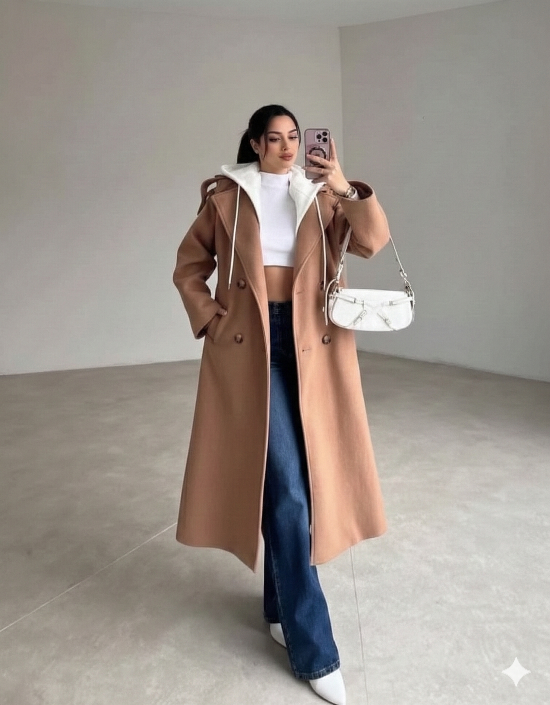 مصغّر المنتج 6: بالطو "أوبن" جوخ ليكرا بقلنسوة ميلتون وحزام.