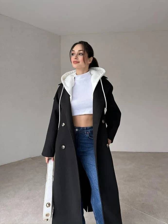 مصغّر المنتج 1: بالطو "أوبن" جوخ ليكرا بقلنسوة ميلتون وحزام.