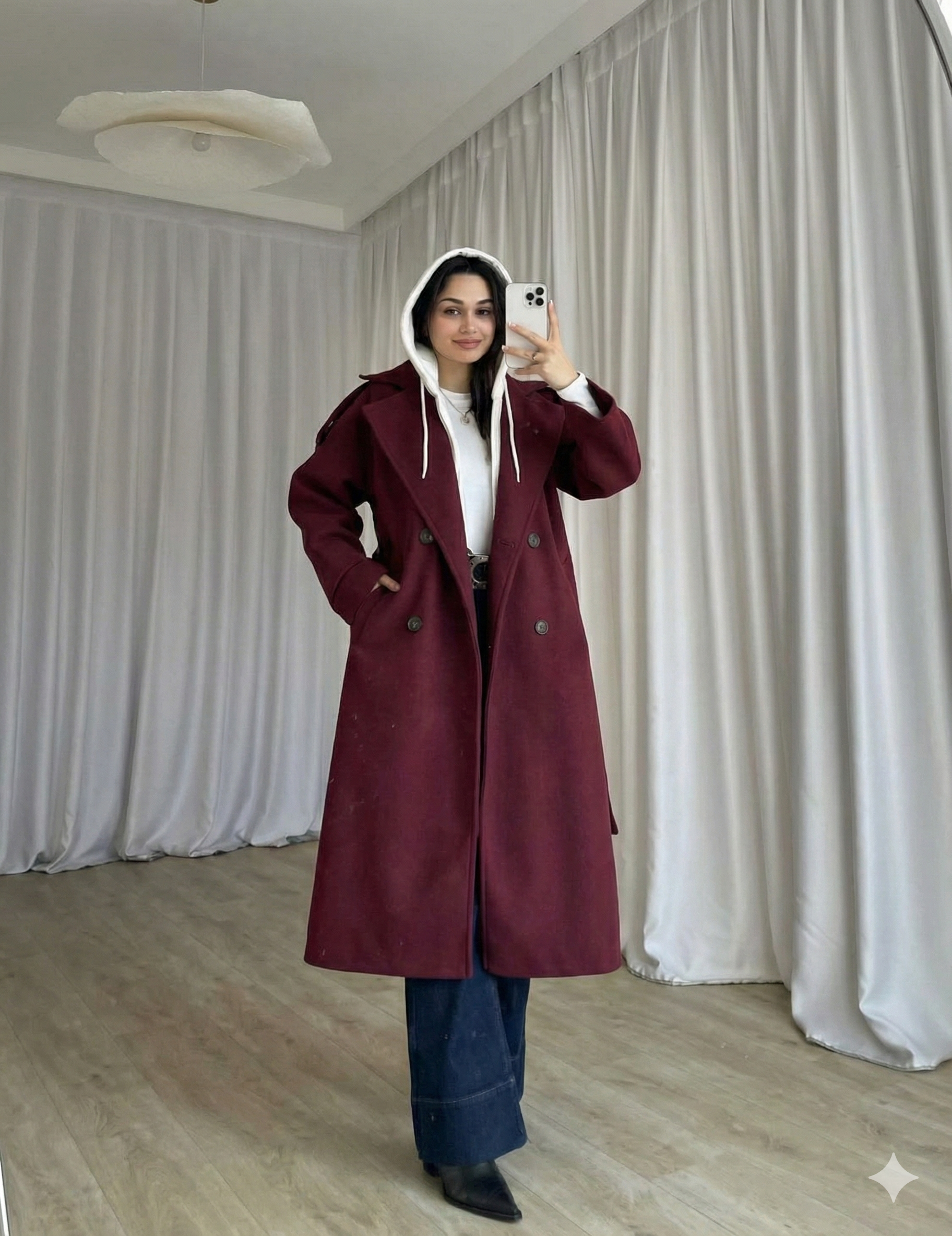 مصغّر المنتج 3: بالطو "أوبن" جوخ ليكرا بقلنسوة ميلتون وحزام.