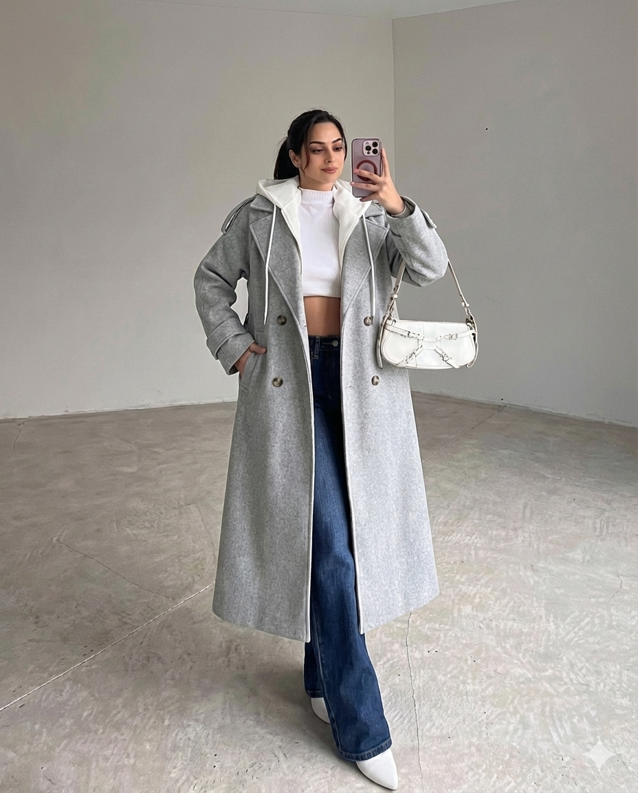 مصغّر المنتج 5: بالطو "أوبن" جوخ ليكرا بقلنسوة ميلتون وحزام.