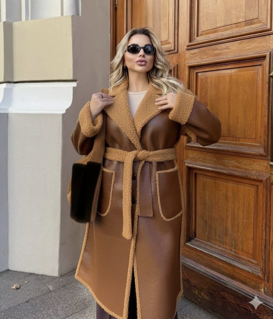 مصغّر المنتج 2: بالطو جلد مبطن فرو