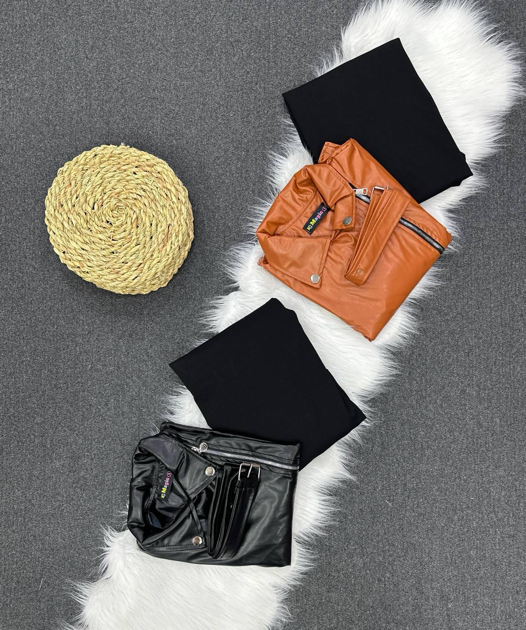 مصغّر المنتج 3: طقم جاكيت جلد وبيزك