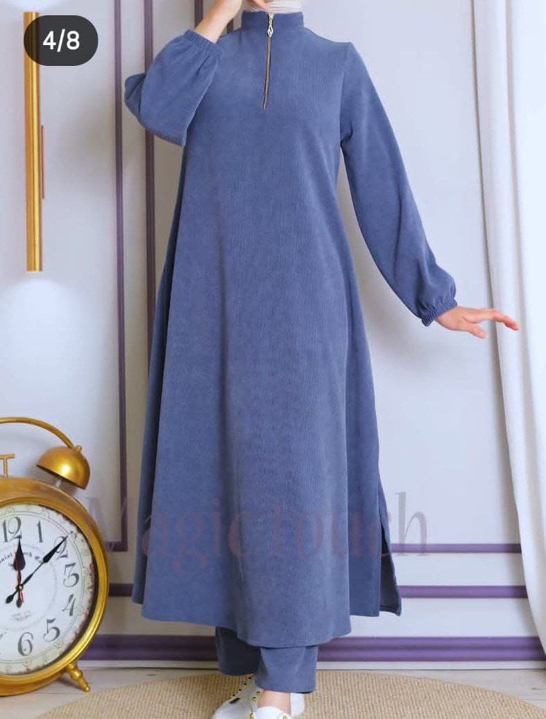 طقم دريس قطعتين قطيفة مضلع