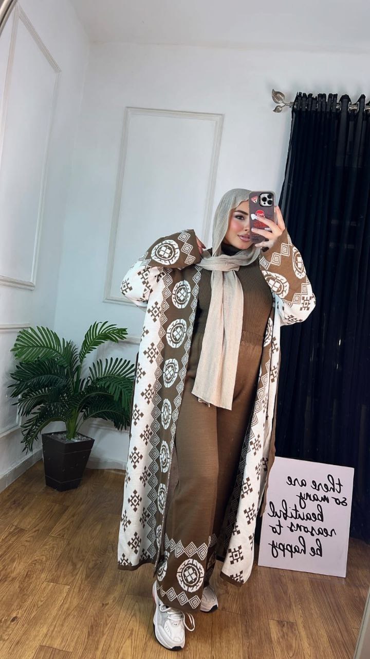 سوت شتوي 3 قطع تريكو صوف مطبوع