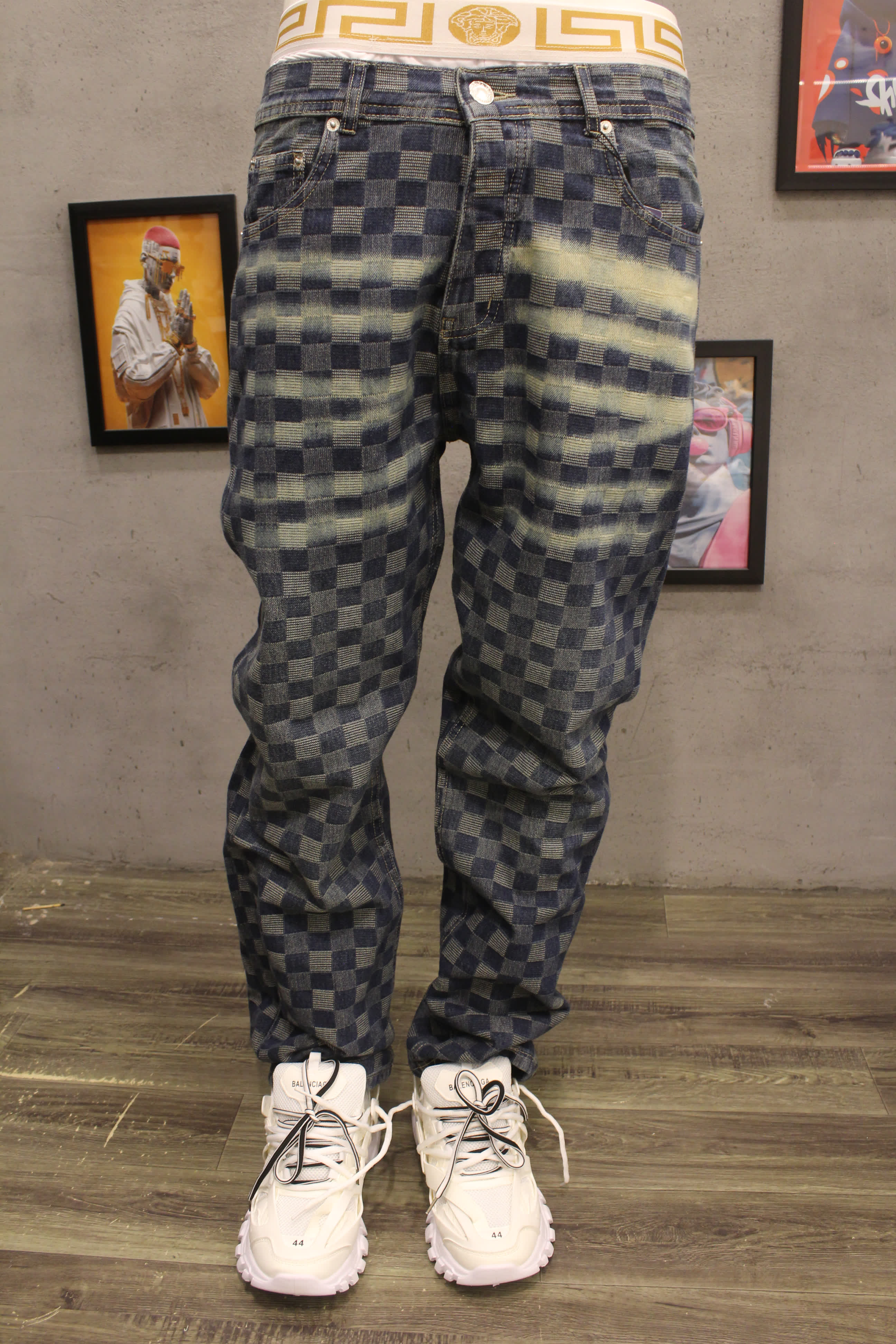 جينز "شطرنج" وايد ليج