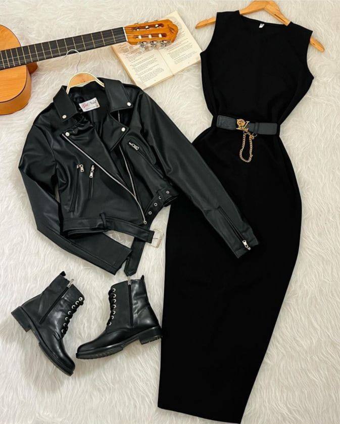 طقم جاكيت جلد وبيزك